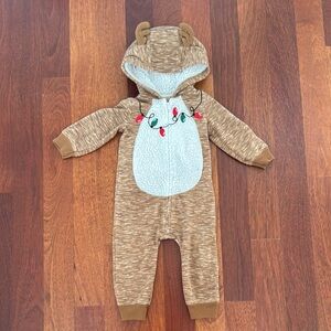 Brown Reindeer Hooded Baby Onesie
